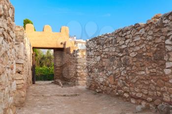 Entrance to Iberian Citadel of Calafell town, ancient fortress in Catalonia, Spain
