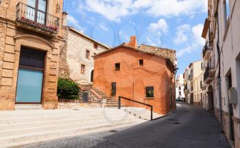 Street view with old living houses of Calafell resort town, Catalonia, Spain