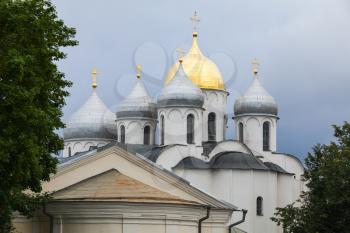 Domes of St. Sophia Cathedral, Veliky Novgorod, Russia. World Heritage Site