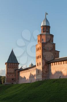 Novgorod Kremlin also known as Detinets. Towers and wall. It was built between 1484 and 1490. World Heritage Site