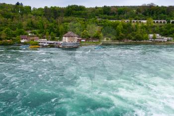 The Rhine Falls landscape in cloudy day