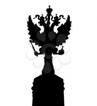 Two-headed eagle, Russian coat of arms black silhouette isolated on white. Symbol of imperial Russia