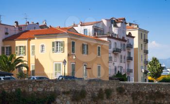 Ajaccio, Corsica island, France. Cityscape with colorful living houses on Mediterranean sea coast