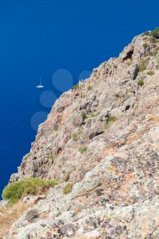 Vertical coastal landscape of Corsica island. Corse-du-Sud, Piana region
