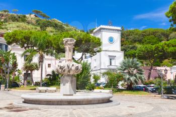 Fountain on town square piazza S.Restituta in Lacco Ameno. Ischia, Italian island in the Tyrrhenian Sea
