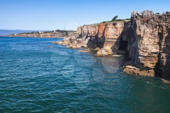Boca do Inferno. Seaside cliffs with the Hell's Mouth chasm. Natural landmark of Cascais city in the District of Lisbon, Portugal