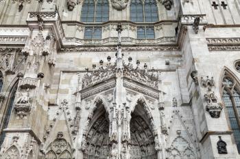 Main facade fragment of the Regensburg Cathedral. Germany. It is the most important church and landmark of the city