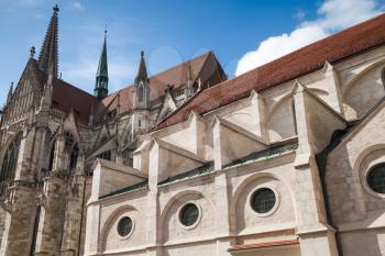 Facade fragment of the Regensburg Cathedral. Germany. It is the most important church and landmark of the city