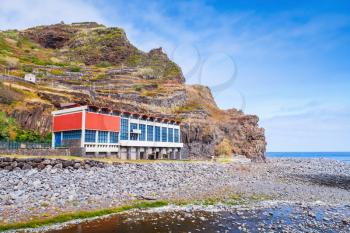 Old hydroelectric power station building in Ribeira da Janela town, Madeira island, Portugal