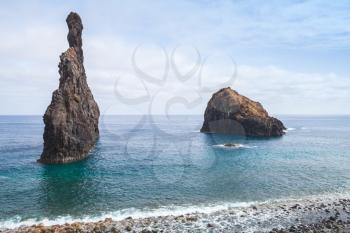 Rocky coast and islet of Ribeira da Janela, Madeira island, Portugal