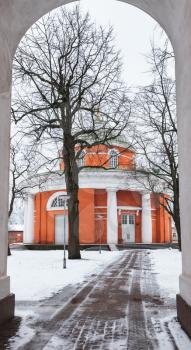 The orthodox church of St. Peter and St. Paul in winter day. Hamina, Finland. It was built in 1837, designed by Italian-French architect Louis Visconti