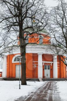 The orthodox church of Peter and Paul in winter day. Hamina, Finland. It was built in 1837, designed by Italian-French architect Louis Visconti