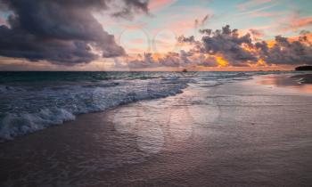 Dominican Republic. Colorful coastal landscape. Atlantic Ocean coast at sunset. Bavaro beach