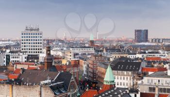 Cityscape of Copenhagen, Denmark. Photo taken from The Round Tower, popular old city landmark and viewpoint