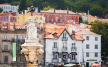 Fountain of The Palace of Sintra with armillary sphere on top. Lisbon District of Portugal