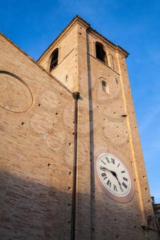 Clock tower of San Agostino cathedral. Fermo, Italy