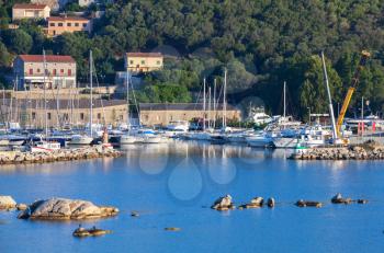 Corsica island, France. Summer coastal landscape, marina of Porto-Vecchio town