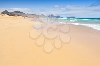 Sandy wide beach landscape of the island of Porto Santo in the Madeira archipelago, Portugal