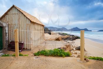 Coastal barn on the beach of the island of Porto Santo in the Madeira archipelago, Portugal