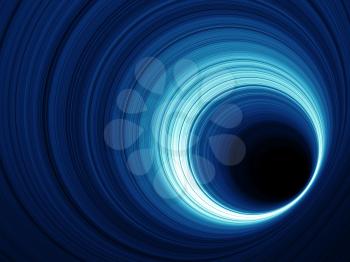 Abstract blue digital background, tunnel of glowing rings, 3d illustration