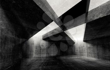 Abstract concrete interior background, dark intersected walls, digital  illustration with double exposure effect, 3d render 