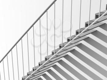 Contemporary architecture background, metal stairs with shadow pattern over white blank wall, 3d render illustration