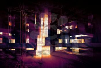 Abstract purple digital background. High-tech concept illustration, 3d render