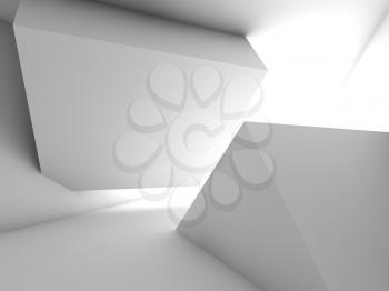 Abstract empty room interior, white cube shaped installation, 3d render illustration