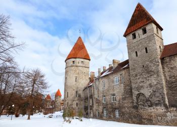 Ancient fortress walls with towers. Tallinn, Estonia
