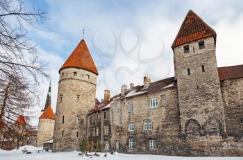 Ancient stone fortress walls with towers. Tallinn, Estonia