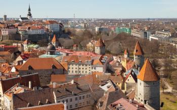 Aerial view on old fortress in Tallinn, capital city of Estonia