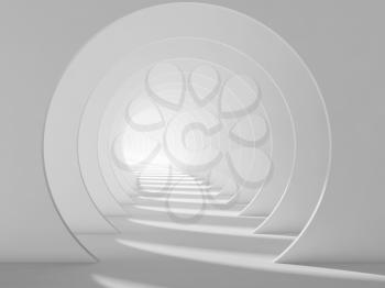 Empty white tunnel, abstract interior background. 3d render illustration
