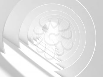 Abstract white bent tunnel with glowing end, modern cg background. 3d render illustration