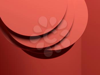 Random shifted discs red installation, abstract digital background. 3d render illustration
