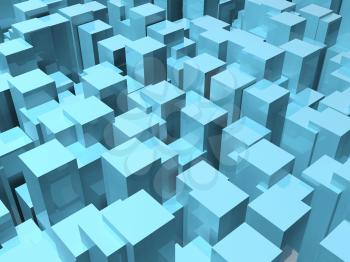 Abstract cg background with random extruded shiny blue boxes. 3d illustration