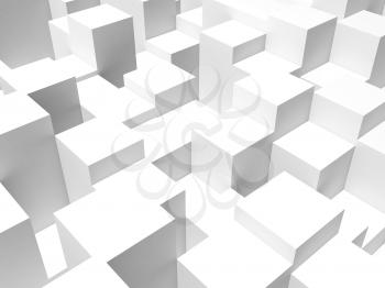 Abstract white digital background with random extruded cubes. 3d render illustration