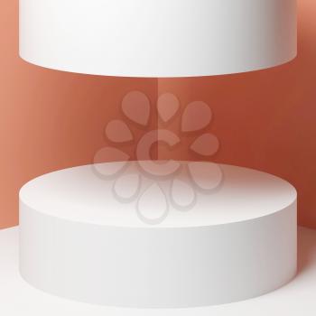 White cylindrical podium, minimal interior background, square 3d render illustration