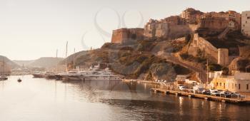 Bonifacio. Landscape in warm morning sunlight. Mediterranean island Corsica, Corse-du-Sud, France