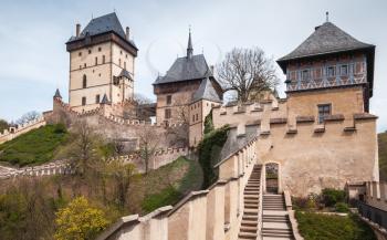 Karlstejn, gothic castle founded 1348 CE by Charles IV, Holy Roman Emperor-elect and King of Bohemia. Located in Karlstejn village, Czech Republic