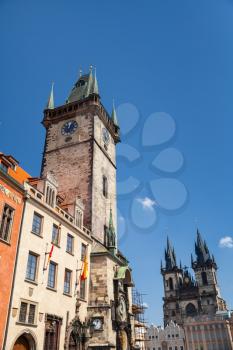 The Old Town Hall in sunny day, Prague, Czech Republic. Vertical photo