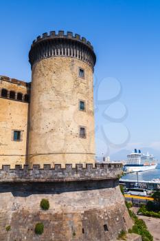 Round tower of the Castel Nouvo in Naples, Italy. It was first erected in 1279, one of the main architectural landmarks of the city