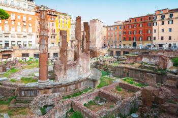 Largo di Torre Argentina square in Rome, Italy with four Roman Republican temples and the remains of Pompeys Theatre in the ancient Campus Martius