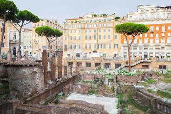 Rome, Italy. Largo di Torre Argentina square with four Roman Republican temples and the remains of Pompeys Theatre in the ancient Campus Martius