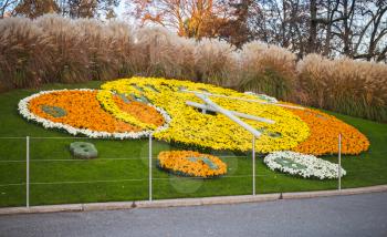 Flower clock in Geneva, Switzerland. One of the most popular tourist attractions