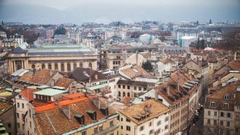 Geneva, Switzerland. Cityscape with roofs of old living houses