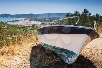 Fishing boat on the coast. Summer landscape of Zakynthos island, Greece