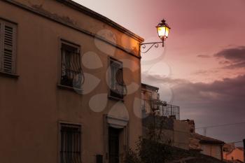 Evening street view with streetlight, Fermo old town, Italy