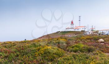 Landscape of Cabo da Roca with the lighthouse, popular tourist attraction and limit of continental Europe