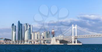 Haeundae District of Busan, South Korea. Skyline with Diamond Bridge