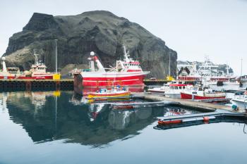 Fishing boats in Vestmannaeyjar island port, Iceland